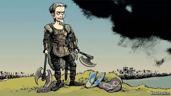 欧盟反垄断主管玛格丽特·维斯塔格的漫画形象。| 来源：经济学人